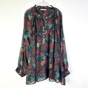 Daniel Rainn Top Women 3X Plus Dark Floral Sheer Tunic Bohemian Lagenlook NWOT